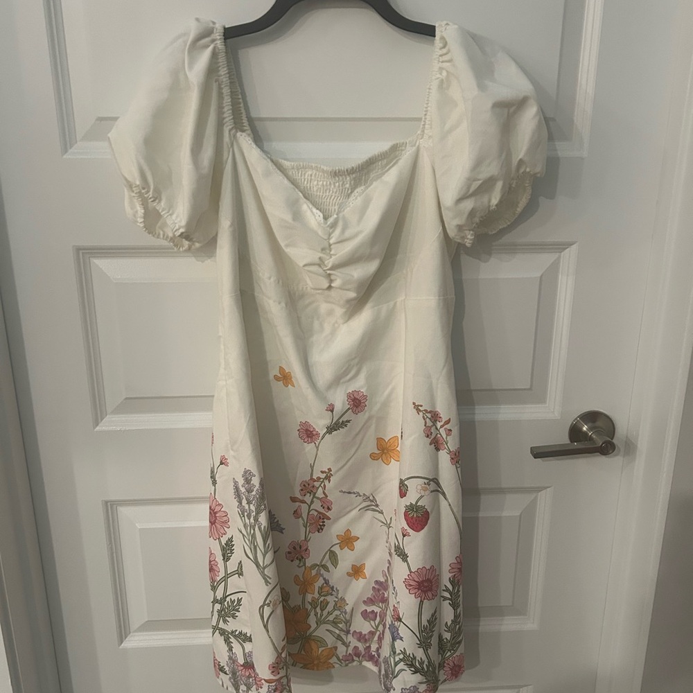 Cider Cream Dress with Colorful Floral Embroidery